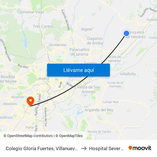 Colegio Gloria Fuertes, Villanueva De La Torre to Hospital Severo Ochoa map