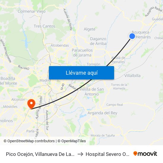 Pico Ocejón, Villanueva De La Torre to Hospital Severo Ochoa map