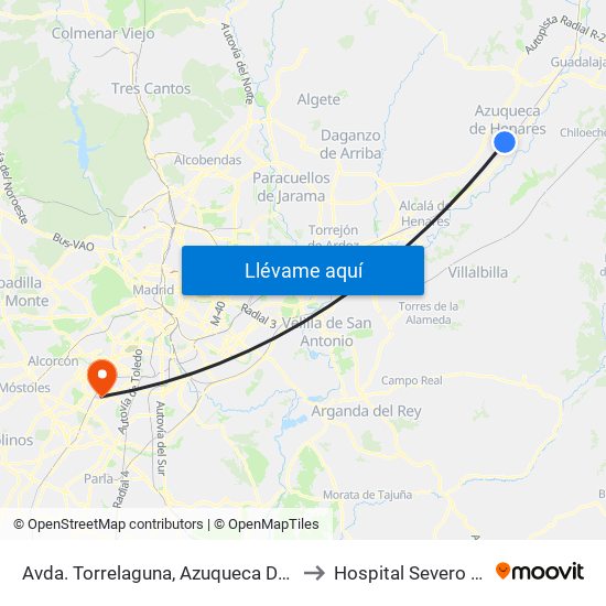 Avda. Torrelaguna, Azuqueca De Henares to Hospital Severo Ochoa map