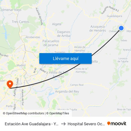 Estación Ave Guadalajara - Yebes to Hospital Severo Ochoa map