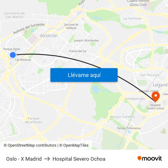 Oslo - X Madrid to Hospital Severo Ochoa map