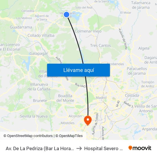 Av. De La Pedriza (Bar La Hora Joven) to Hospital Severo Ochoa map