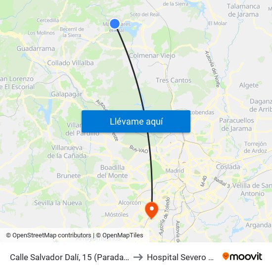 Calle Salvador Dalí, 15 (Parada Cubos) to Hospital Severo Ochoa map