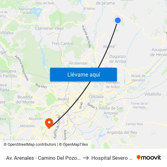 Av. Arenales - Camino Del Pozo, El Casar to Hospital Severo Ochoa map