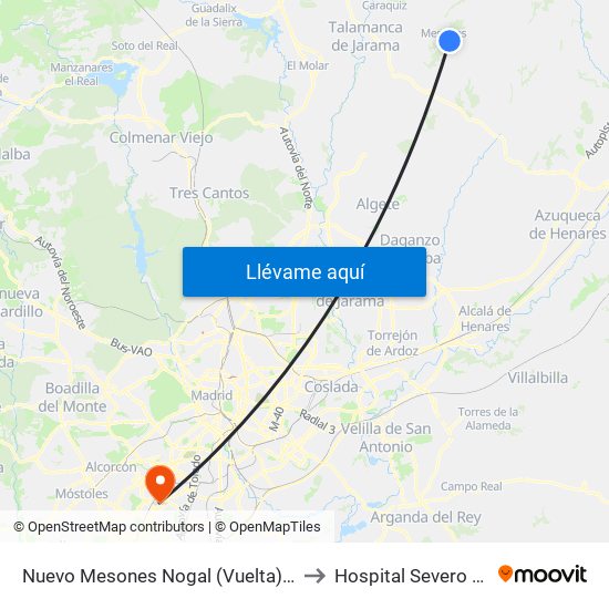 Nuevo Mesones Nogal (Vuelta), El Casar to Hospital Severo Ochoa map