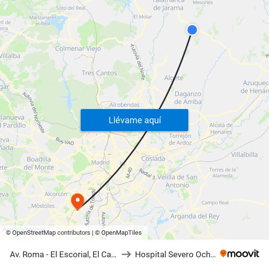 Av. Roma - El Escorial, El Casar to Hospital Severo Ochoa map