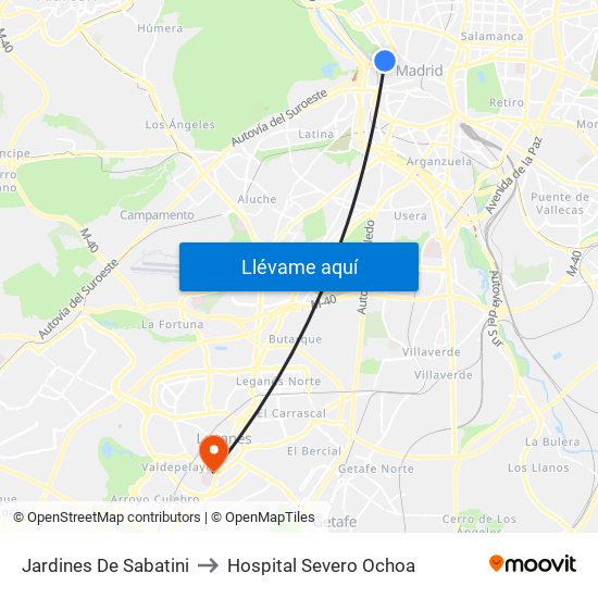 Jardines De Sabatini to Hospital Severo Ochoa map