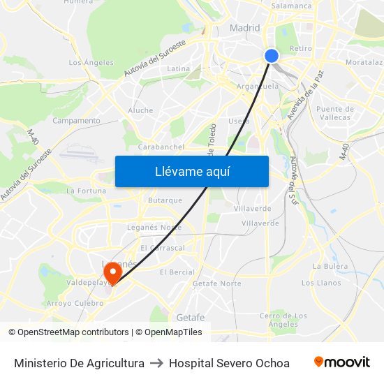 Ministerio De Agricultura to Hospital Severo Ochoa map