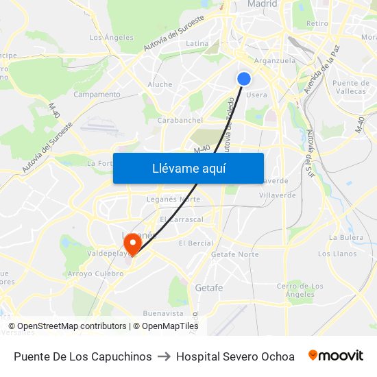Puente De Los Capuchinos to Hospital Severo Ochoa map