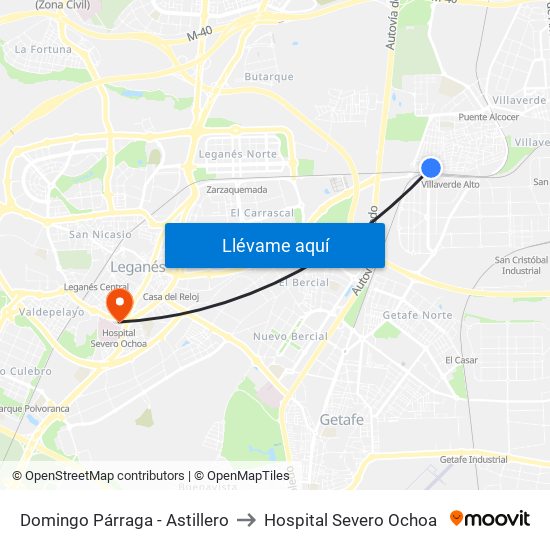 Domingo Párraga - Astillero to Hospital Severo Ochoa map