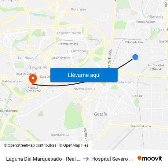 Laguna Del Marquesado - Real De Pinto to Hospital Severo Ochoa map