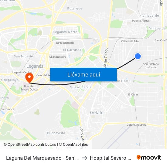 Laguna Del Marquesado - San Erasmo to Hospital Severo Ochoa map