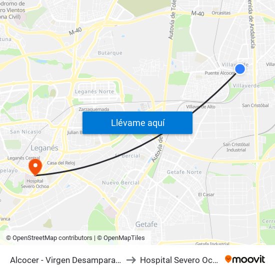 Alcocer - Virgen Desamparados to Hospital Severo Ochoa map