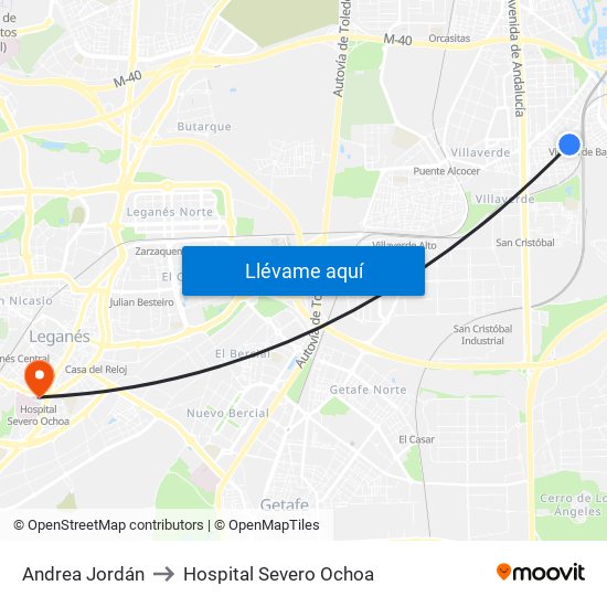 Andrea Jordán to Hospital Severo Ochoa map