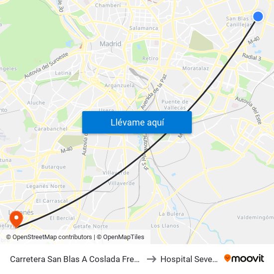 Carretera San Blas A Coslada Frente Metropolitano to Hospital Severo Ochoa map