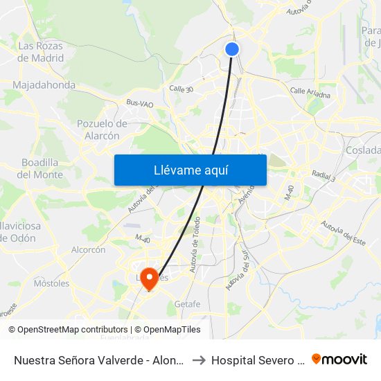 Nuestra Señora Valverde - Alonso Quijano to Hospital Severo Ochoa map