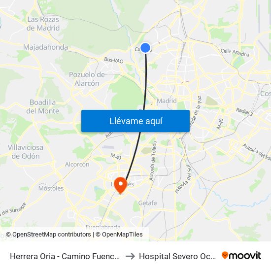 Herrera Oria - Camino Fuencarral to Hospital Severo Ochoa map