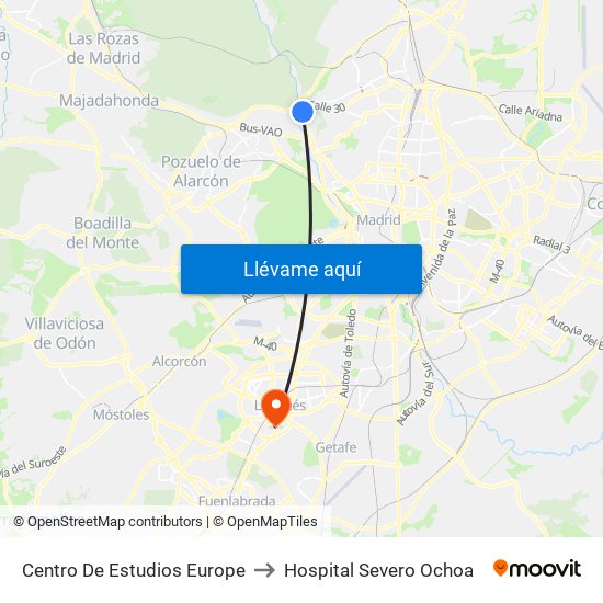Centro De Estudios Europe to Hospital Severo Ochoa map