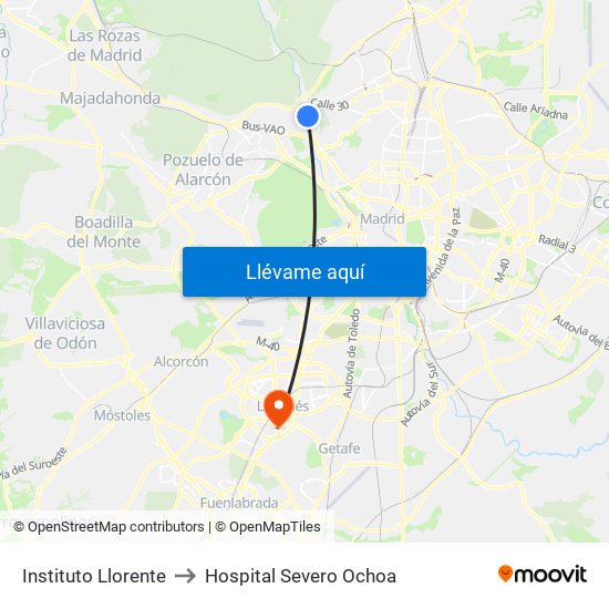 Instituto Llorente to Hospital Severo Ochoa map