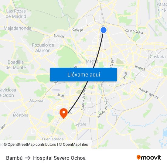 Bambú to Hospital Severo Ochoa map