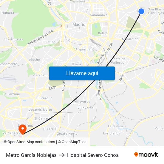 Metro García Noblejas to Hospital Severo Ochoa map