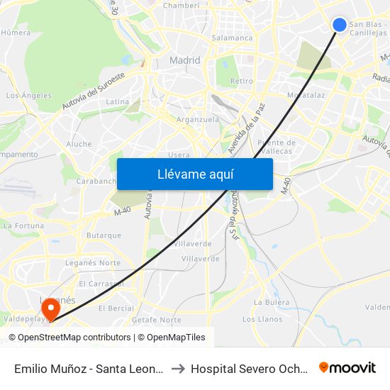 Emilio Muñoz - Santa Leonor to Hospital Severo Ochoa map