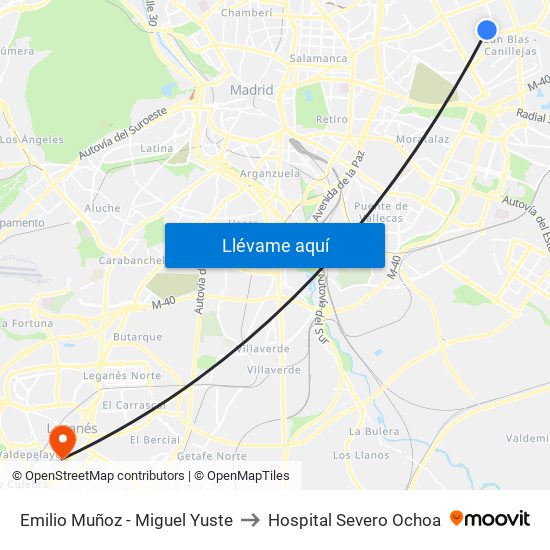 Emilio Muñoz - Miguel Yuste to Hospital Severo Ochoa map