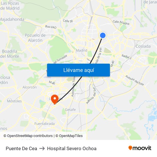 Puente De Cea to Hospital Severo Ochoa map