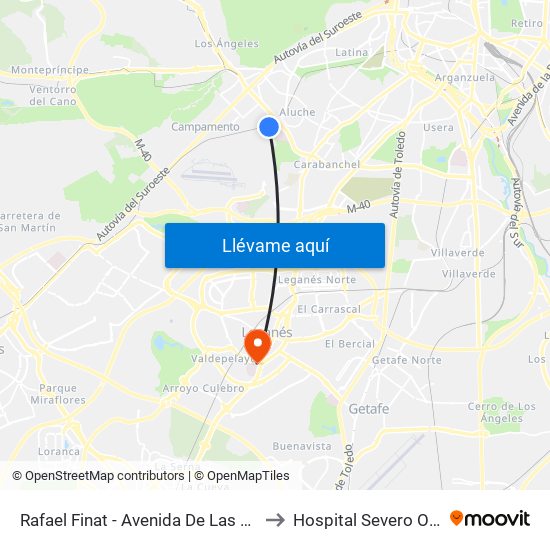 Rafael Finat - Avenida De Las Águilas to Hospital Severo Ochoa map