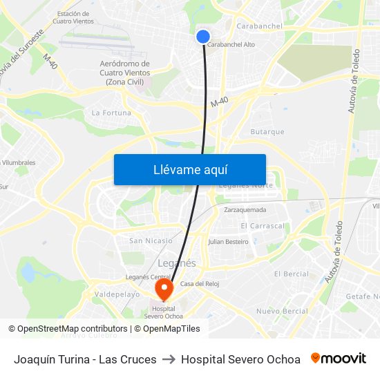 Joaquín Turina - Las Cruces to Hospital Severo Ochoa map