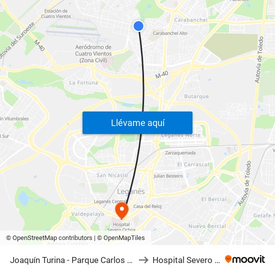 Joaquín Turina - Parque Carlos Matallanas to Hospital Severo Ochoa map