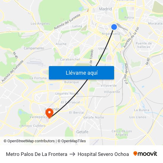 Metro Palos De La Frontera to Hospital Severo Ochoa map
