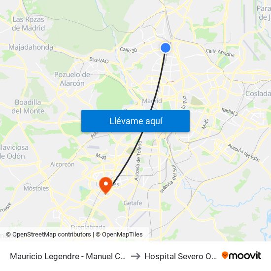 Mauricio Legendre - Manuel Caldeiro to Hospital Severo Ochoa map