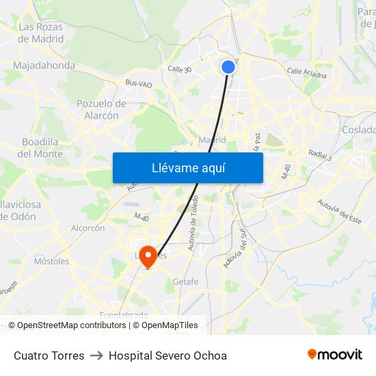 Cuatro Torres to Hospital Severo Ochoa map