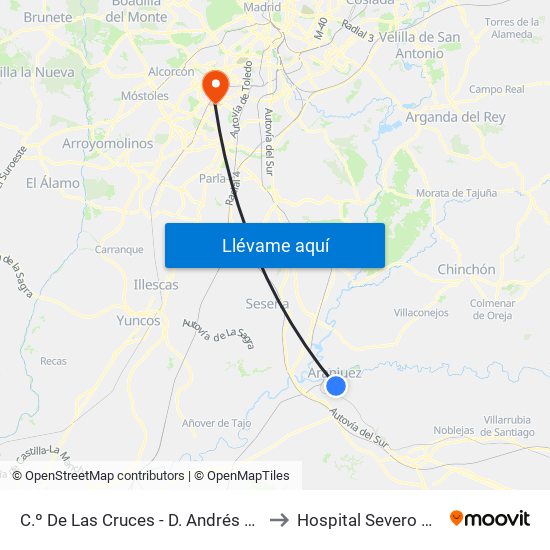 C.º De Las Cruces - D. Andrés Martínez to Hospital Severo Ochoa map