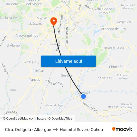 Ctra. Ontígola - Albergue to Hospital Severo Ochoa map
