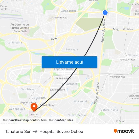 Tanatorio Sur to Hospital Severo Ochoa map