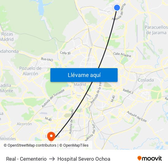 Real - Cementerio to Hospital Severo Ochoa map