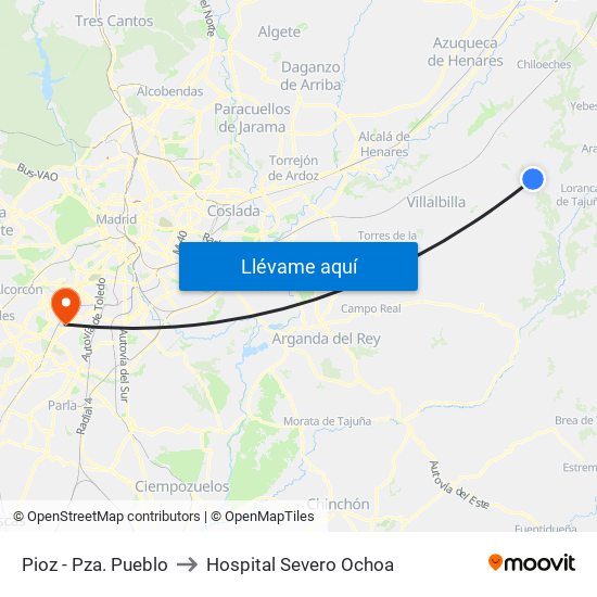 Pioz - Pza. Pueblo to Hospital Severo Ochoa map