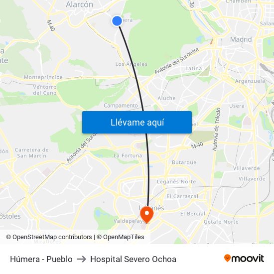 Húmera - Pueblo to Hospital Severo Ochoa map