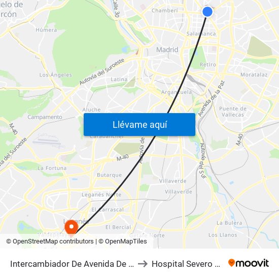 Intercambiador De Avenida De América to Hospital Severo Ochoa map