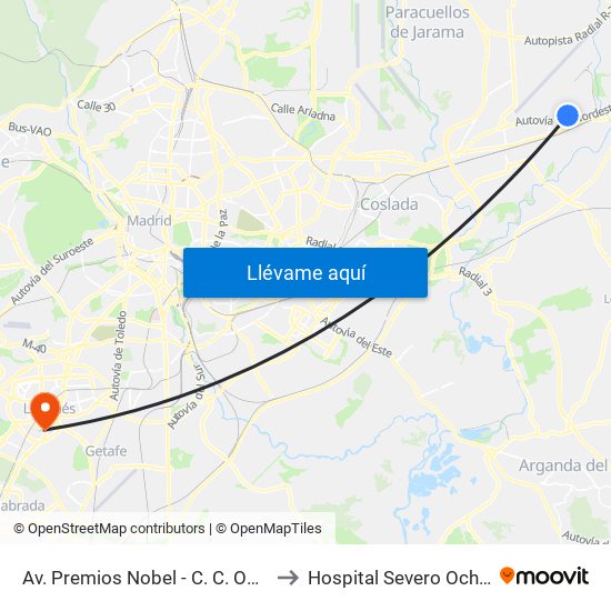 Av. Premios Nobel - C. C. Oasiz to Hospital Severo Ochoa map
