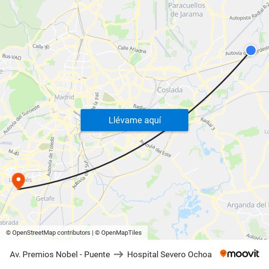 Av. Premios Nobel - Puente to Hospital Severo Ochoa map