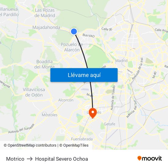 Motrico to Hospital Severo Ochoa map