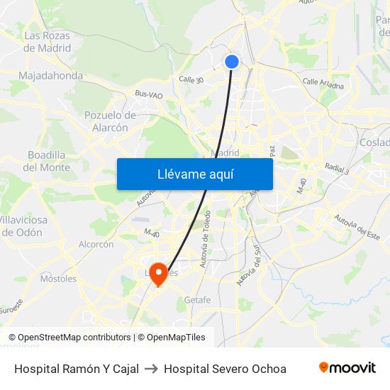 Hospital Ramón Y Cajal to Hospital Severo Ochoa map