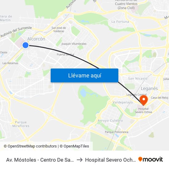 Av. Móstoles - Centro De Salud to Hospital Severo Ochoa map