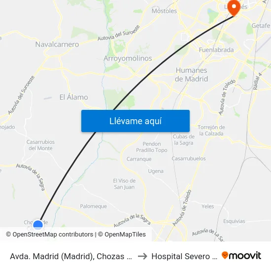 Avda. Madrid (Madrid), Chozas De Canales to Hospital Severo Ochoa map