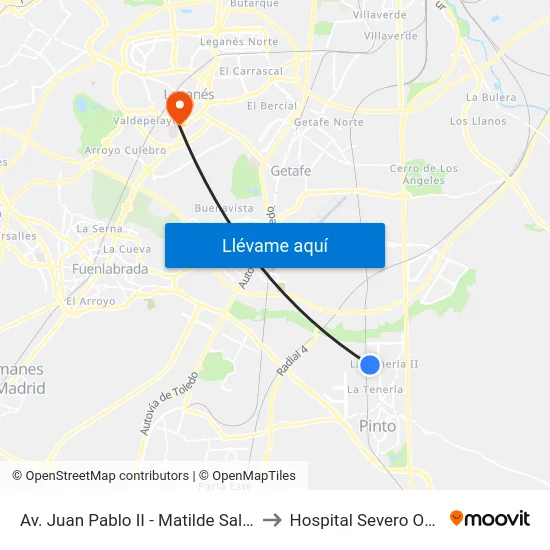 Av. Juan Pablo II - Matilde Salvador to Hospital Severo Ochoa map