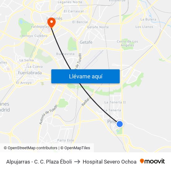 Alpujarras - C. C. Plaza Éboli to Hospital Severo Ochoa map