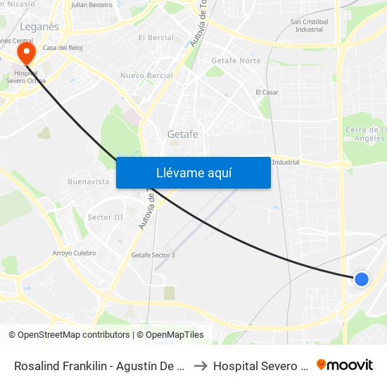 Rosalind Frankilin - Agustín De Betancour to Hospital Severo Ochoa map